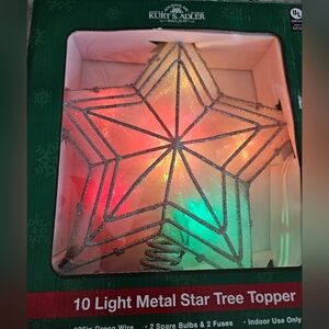Kurt Adler 12" Lighted Silver Star Christmas Tree Topper Multi-Color Lights
